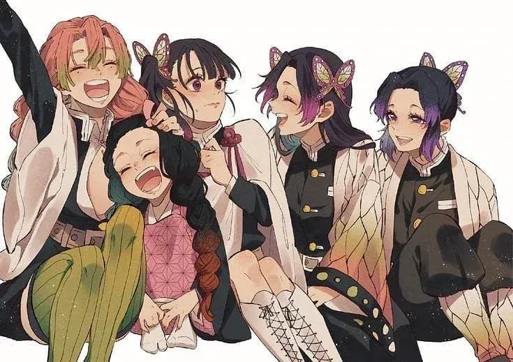 Shinobu Kocho, Mitsuri Kanroji, Aoi Kanzaki, Kanao Tsuyuri, Kanae Kocho, Makio, Hinatsuru, Suma,Makomo, Nezuko Kamado, Daki, Tamayo